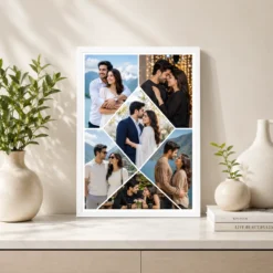 diamond shape cut couple photo collage frame white 2