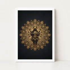 durga black gold weapons mandala luxury premium wall art 13 white main