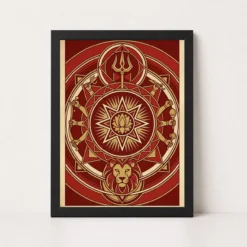 Durga Geometric Mandala Red Gold Sacred Geometry Feminine Art Photo Frame