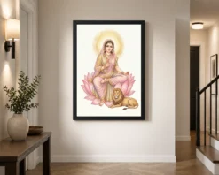 durga lotus serene motherly pink gold devotional art 10 black 2