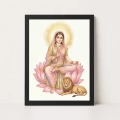 Durga Lotus Serene Motherly Pink Gold Devotional Art Photo Frame