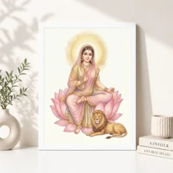 Alternative view of Durga Lotus Serene Motherly Pink Gold Devotional Art Photo Frame