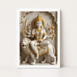 durga marble sculpture white gold classical divine art 18 white main
