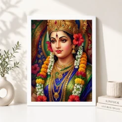 Alternative view of Durga Navratri Festival Portrait Gold Jewelry Flowers Art Photo Frame