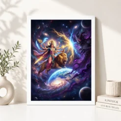 Alternative view of Durga Protecting Earth Demon Cosmic Battle Epic Art Photo Frame