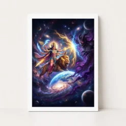 durga protecting earth demon cosmic battle epic art 24 white main