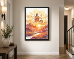 durga sunrise mountain powerful morning orange watercolor 20 black 2
