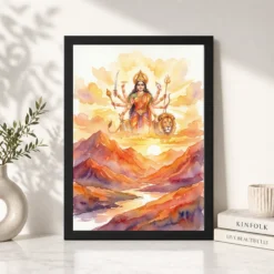 Alternative view of Durga Sunrise Mountain Powerful Morning Orange Watercolor Photo Frame