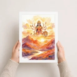 durga sunrise mountain powerful morning orange watercolor 20 white 3