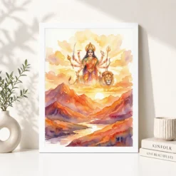 durga sunrise mountain powerful morning orange watercolor 20 white 4