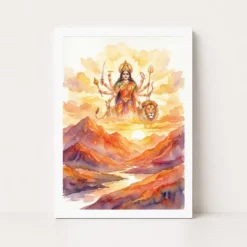 durga sunrise mountain powerful morning orange watercolor 20 white main