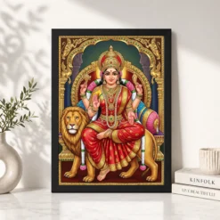 durga tanjore painting gold jewels red south indian art 02 black 4