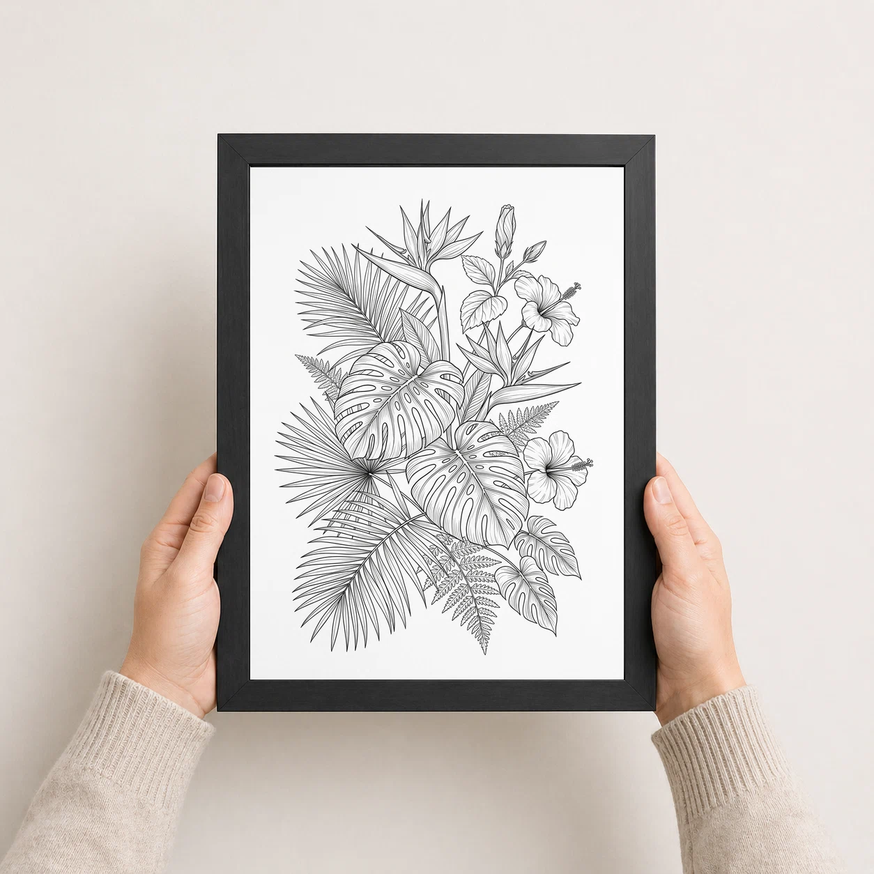 Fine Line Art Botanical Tropical Leaves Flowers Black White Art Photo Frame 8 Fine Line Art Botanical Tropical Leaves Flowers Black White Art Photo Frame - Image 8