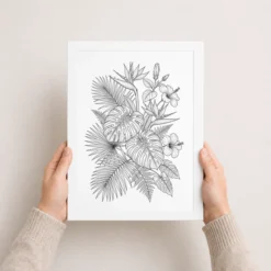 Fine Line Art Botanical Tropical Leaves Flowers Black White Art Photo Frame 12 fine line art botanical tropical leaves flowers black white art 01 white 3