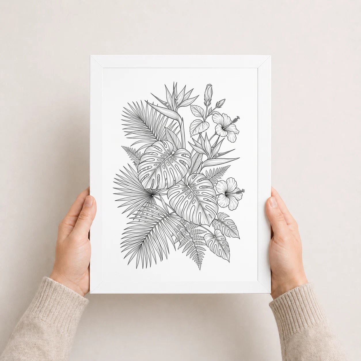 Fine Line Art Botanical Tropical Leaves Flowers Black White Art Photo Frame 5 Fine Line Art Botanical Tropical Leaves Flowers Black White Art Photo Frame - Image 5