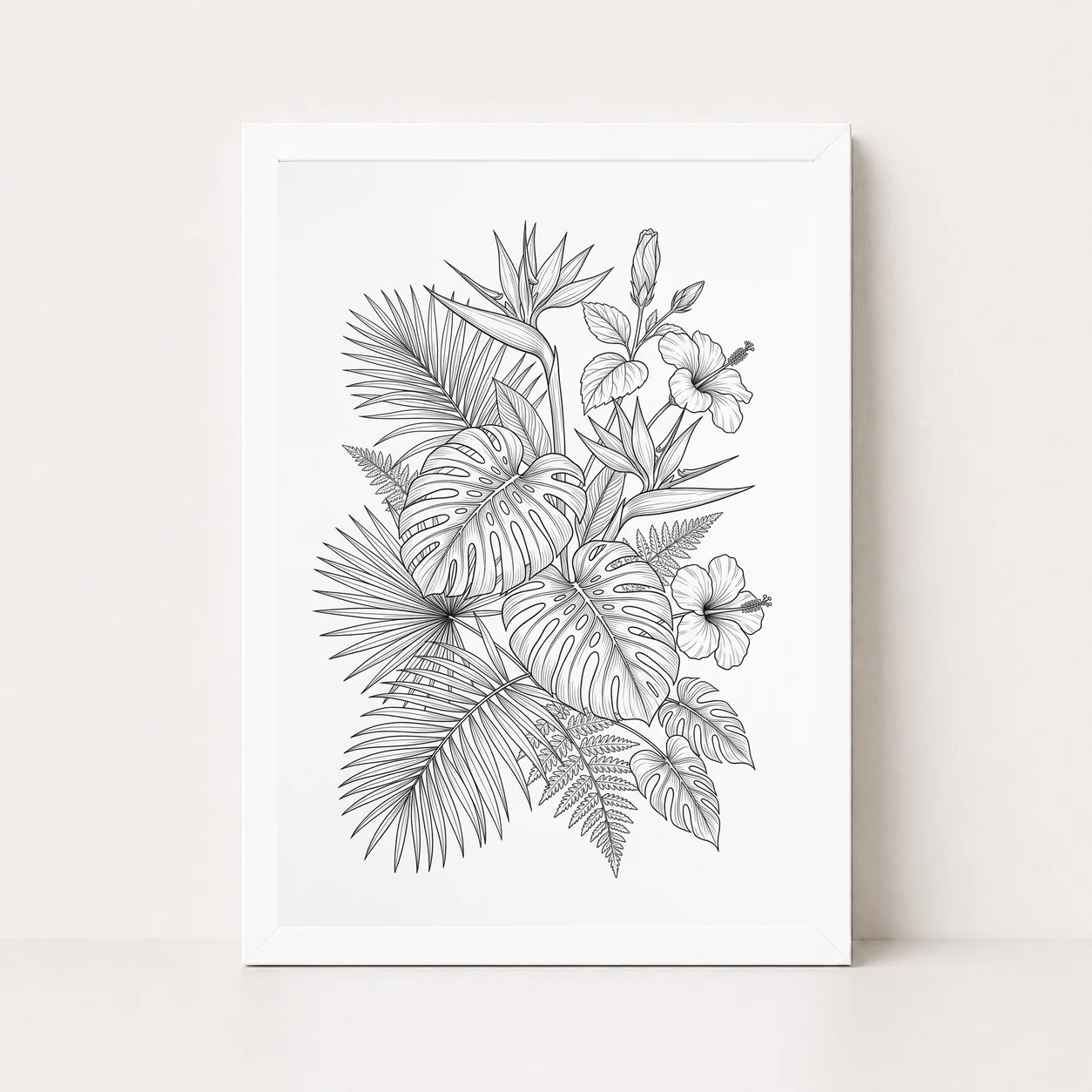 Fine Line Art Botanical Tropical Leaves Flowers Black White Art Photo Frame 3 Fine Line Art Botanical Tropical Leaves Flowers Black White Art Photo Frame - Image 3