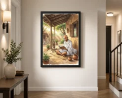 gandhi ashram reading spiritual simple life warm light art 04 black 2