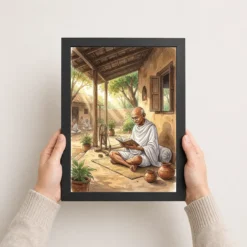 gandhi ashram reading spiritual simple life warm light art 04 black 3