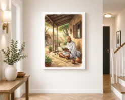 gandhi ashram reading spiritual simple life warm light art 04 white 2