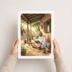 gandhi ashram reading spiritual simple life warm light art 04 white 3