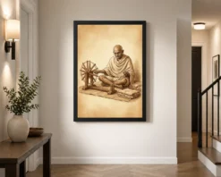 gandhi charkha spinning wheel khadi independence sepia art 02 black 2