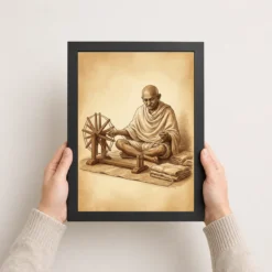 gandhi charkha spinning wheel khadi independence sepia art 02 black 3