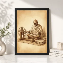 gandhi charkha spinning wheel khadi independence sepia art 02 black 4