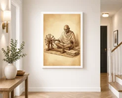 gandhi charkha spinning wheel khadi independence sepia art 02 white 2