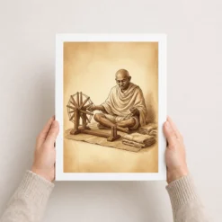 gandhi charkha spinning wheel khadi independence sepia art 02 white 3