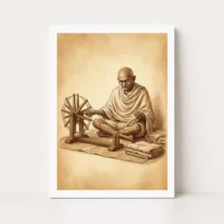 gandhi charkha spinning wheel khadi independence sepia art 02 white main