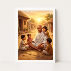 Gandhi Children Village Nurturing Golden Light Devotional Art Photo Frame 13 gandhi children village nurturing golden light devotional art 05 white main