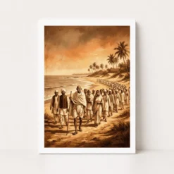 gandhi dandi salt march freedom struggle warm art 03 white main