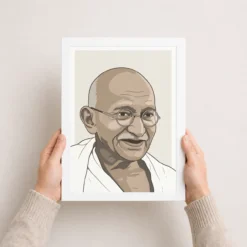 gandhi portrait close up round spectacles leader illustration 09 white 3
