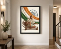 gandhi tricolor spinning wheel independence india art 07 black 2