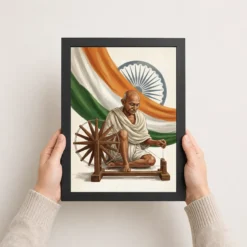 gandhi tricolor spinning wheel independence india art 07 black 3