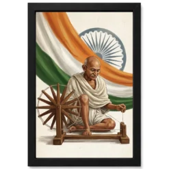 Gandhi Tricolor Spinning Wheel Independence India Art Photo Frame