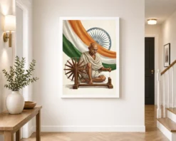 gandhi tricolor spinning wheel independence india art 07 white 2