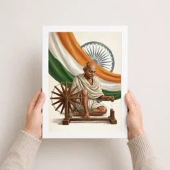 gandhi tricolor spinning wheel independence india art 07 white 3