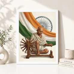 gandhi tricolor spinning wheel independence india art 07 white 4