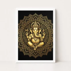 ganesha black gold luxury mandala premium wall art 14 white main