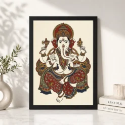 ganesha kalamkari style andhra folk art earth tones 17 black 4