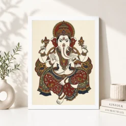 Alternative view of Ganesha Kalamkari Style Andhra Folk Art Earth Tones Photo Frame