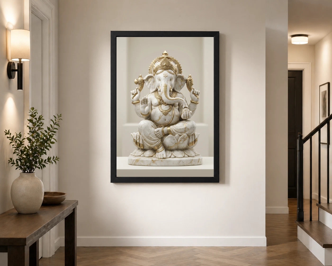 Ganesha Marble Sculpture White Gold Premium 3D Art Photo Frame 7 Ganesha Marble Sculpture White Gold Premium 3D Art Photo Frame - Image 7