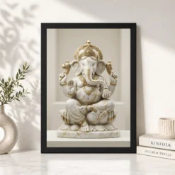 Ganesha Marble Sculpture White Gold Premium 3D Art Photo Frame 13 ganesha marble sculpture white gold premium 3d art 18 black 4