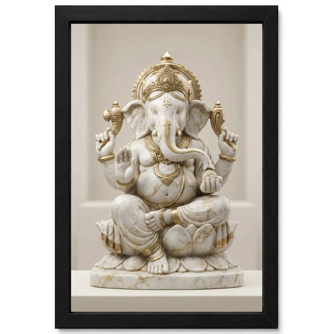 Ganesha Marble Sculpture White Gold Premium 3D Art Photo Frame 1 Ganesha Marble Sculpture White Gold Premium 3D Art Photo Frame