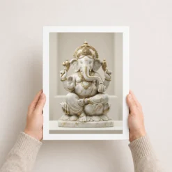 Ganesha Marble Sculpture White Gold Premium 3D Art Photo Frame 12 ganesha marble sculpture white gold premium 3d art 18 white 3