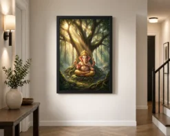 Ganesha Meditating Banyan Tree Golden Light Zen Art Photo Frame 14 ganesha meditating banyan tree golden light zen art 21 black 2