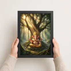 Ganesha Meditating Banyan Tree Golden Light Zen Art Photo Frame 15 ganesha meditating banyan tree golden light zen art 21 black 3
