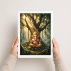 Ganesha Meditating Banyan Tree Golden Light Zen Art Photo Frame 12 ganesha meditating banyan tree golden light zen art 21 white 3