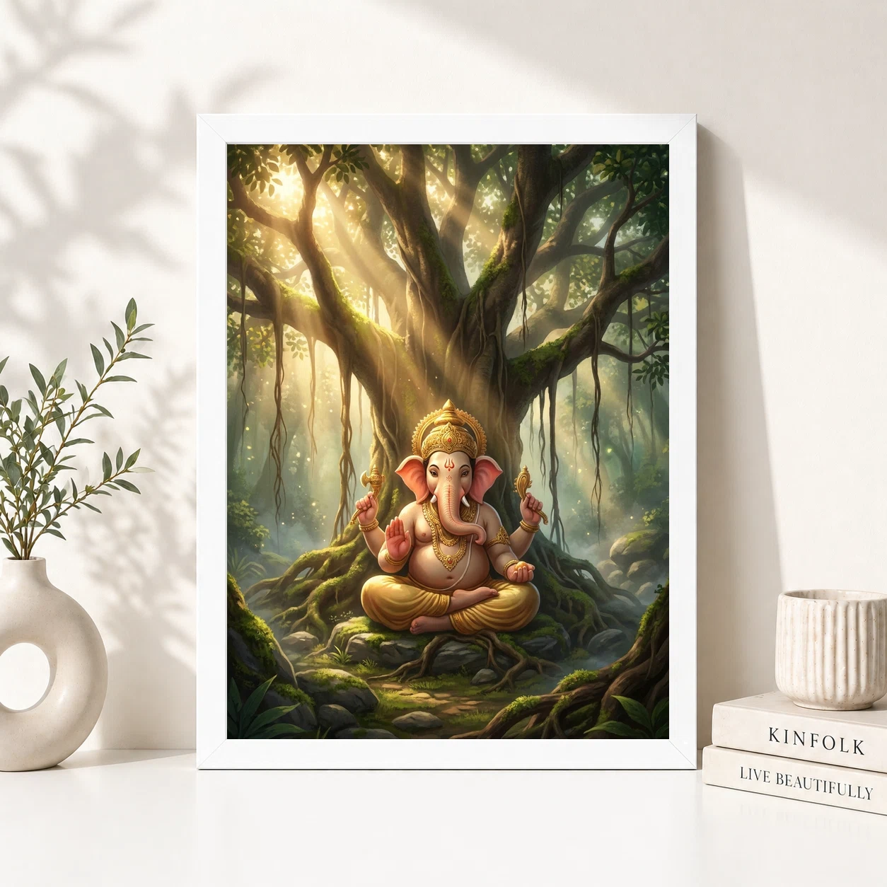Ganesha Meditating Banyan Tree Golden Light Zen Art Photo Frame 2 Ganesha Meditating Banyan Tree Golden Light Zen Art Photo Frame - Image 2